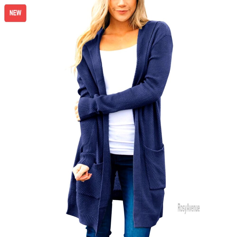 Oversized Hooded Cardigan Sweater Boyfriend Style Long Open Front Pockets